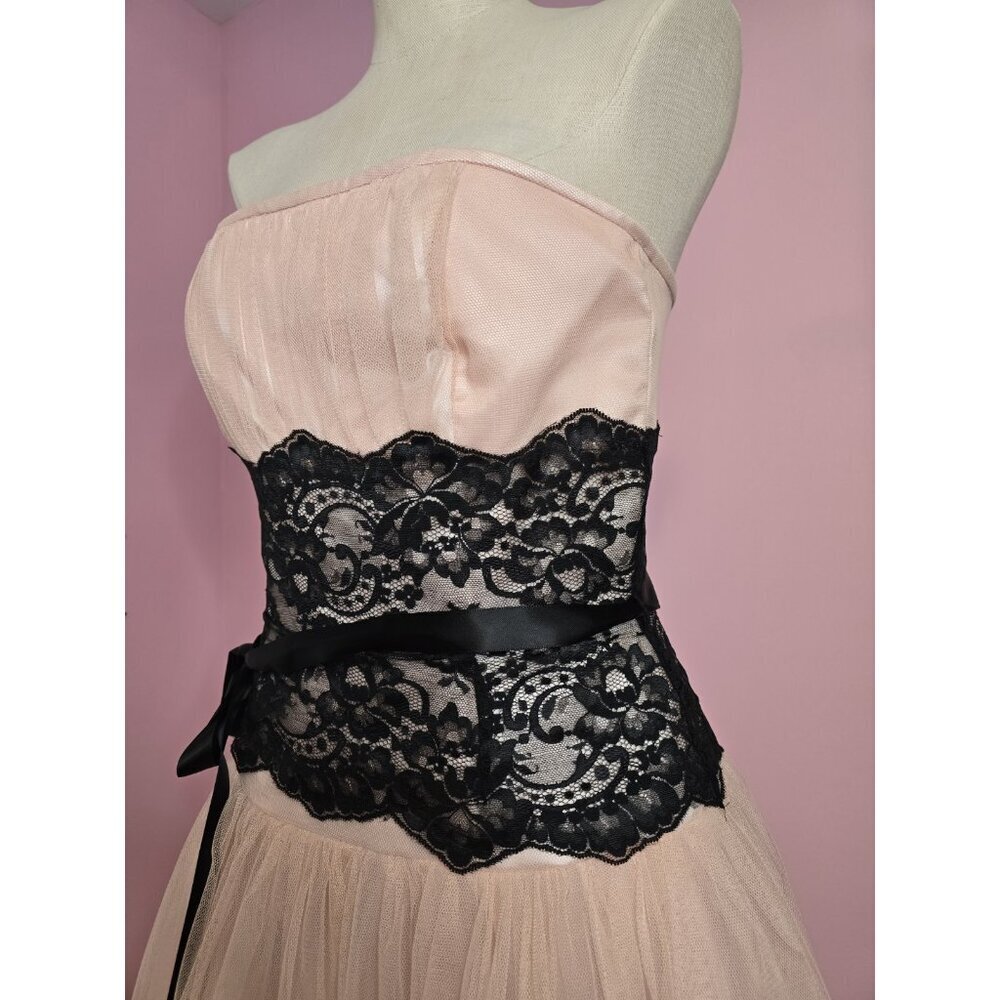 Vintage Gunne Sax by Jessica McClintock Strapless Blush Tulle Lace Gown Size 14 - Picture 4 of 16